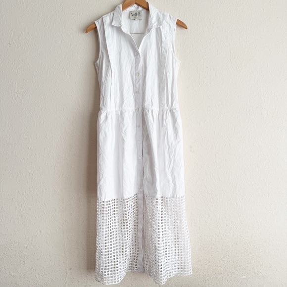 Sea New York White Button Up Midi Dress Minimalist Quiet Luxury Old Money Size 8 - Picture 2 of 7